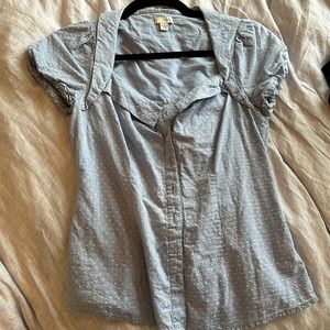 Anthropologie baby blue with white dots sweetheart neckline top, size 0